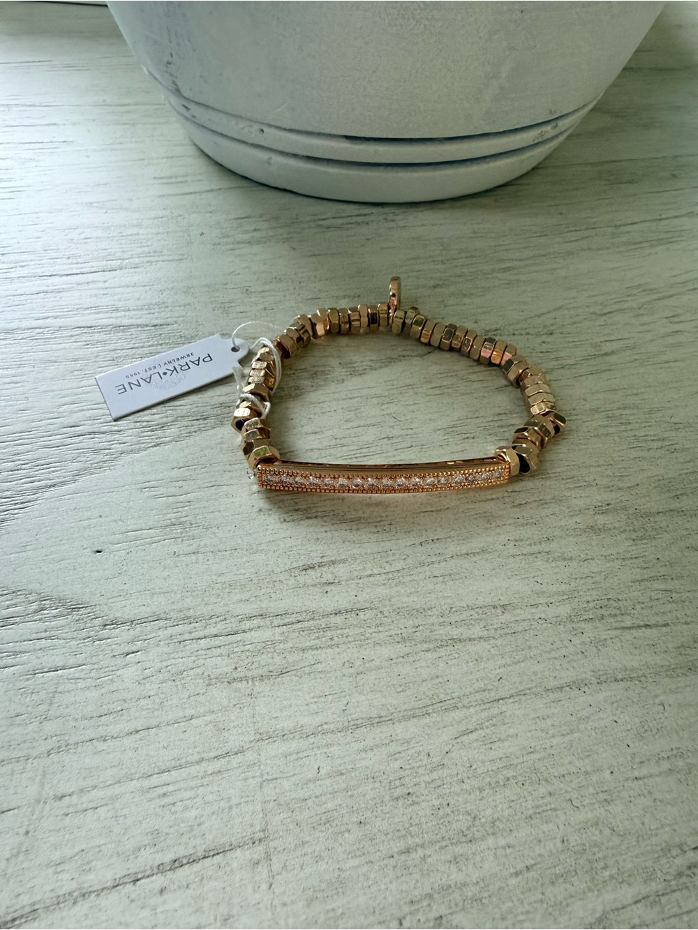 Park Lane Serena Gold Pavé Bar Beaded Stretch Bracelet